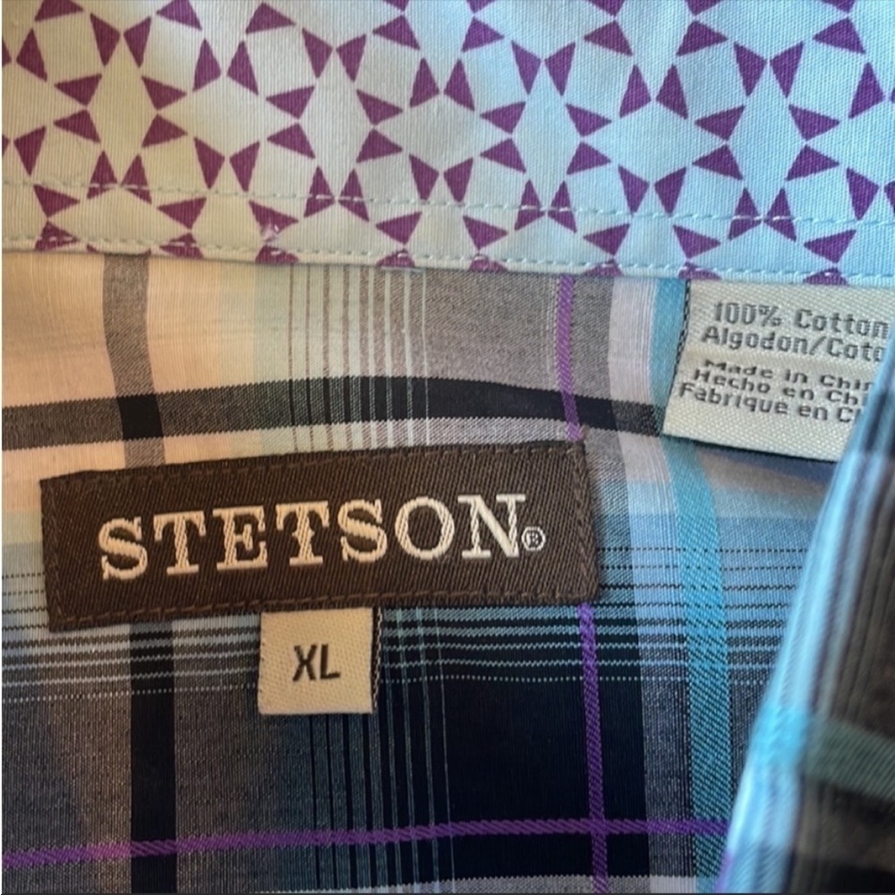Stetson Mens XL Plaid Western Style Shirt - Picture 4 of 6